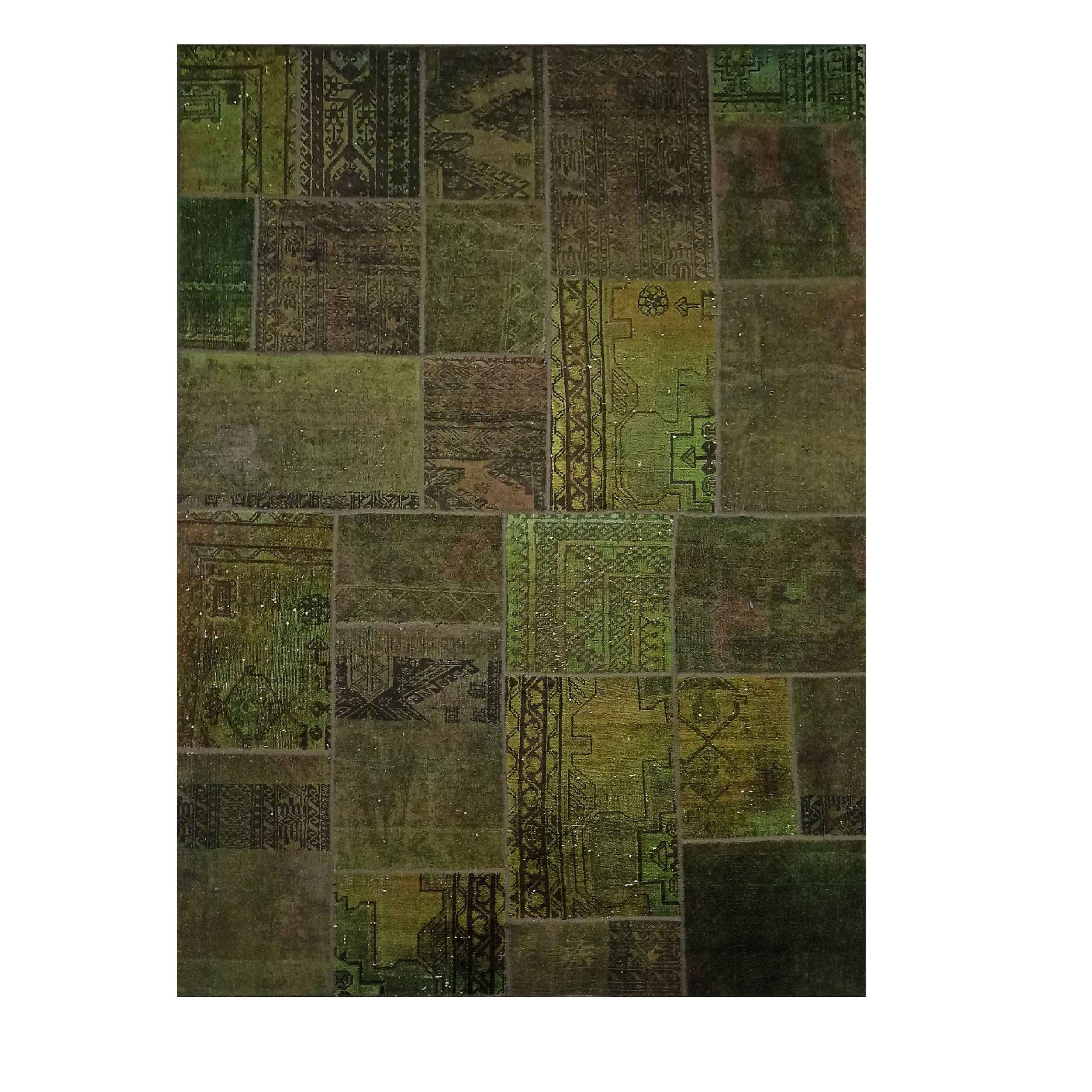 Vintage persischer handgeknüpfter Patchwork-Teppich salbeigrün