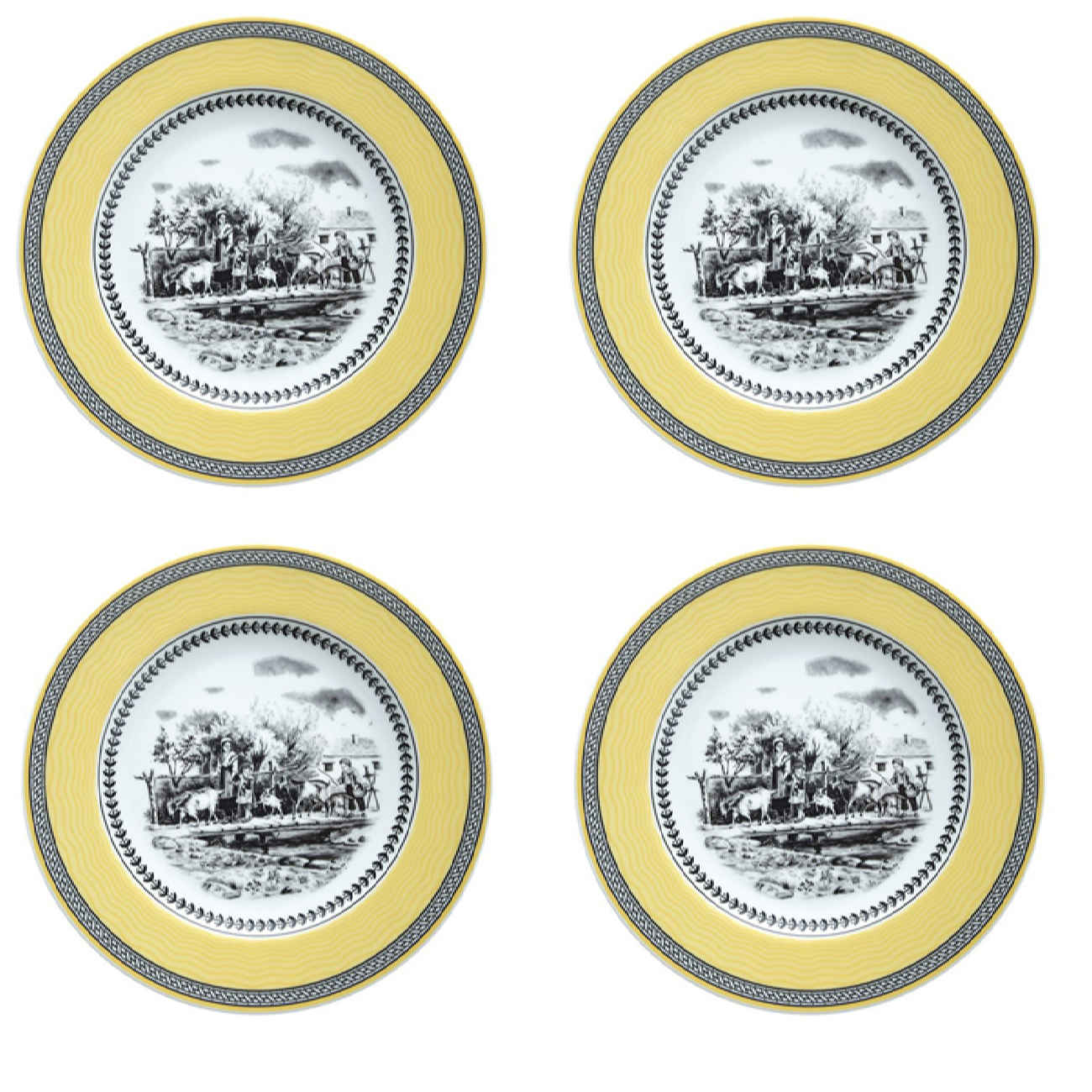 Zarin Iran Porzellan-Dessertteller-Set – Dorf-Design, 4er-Pack