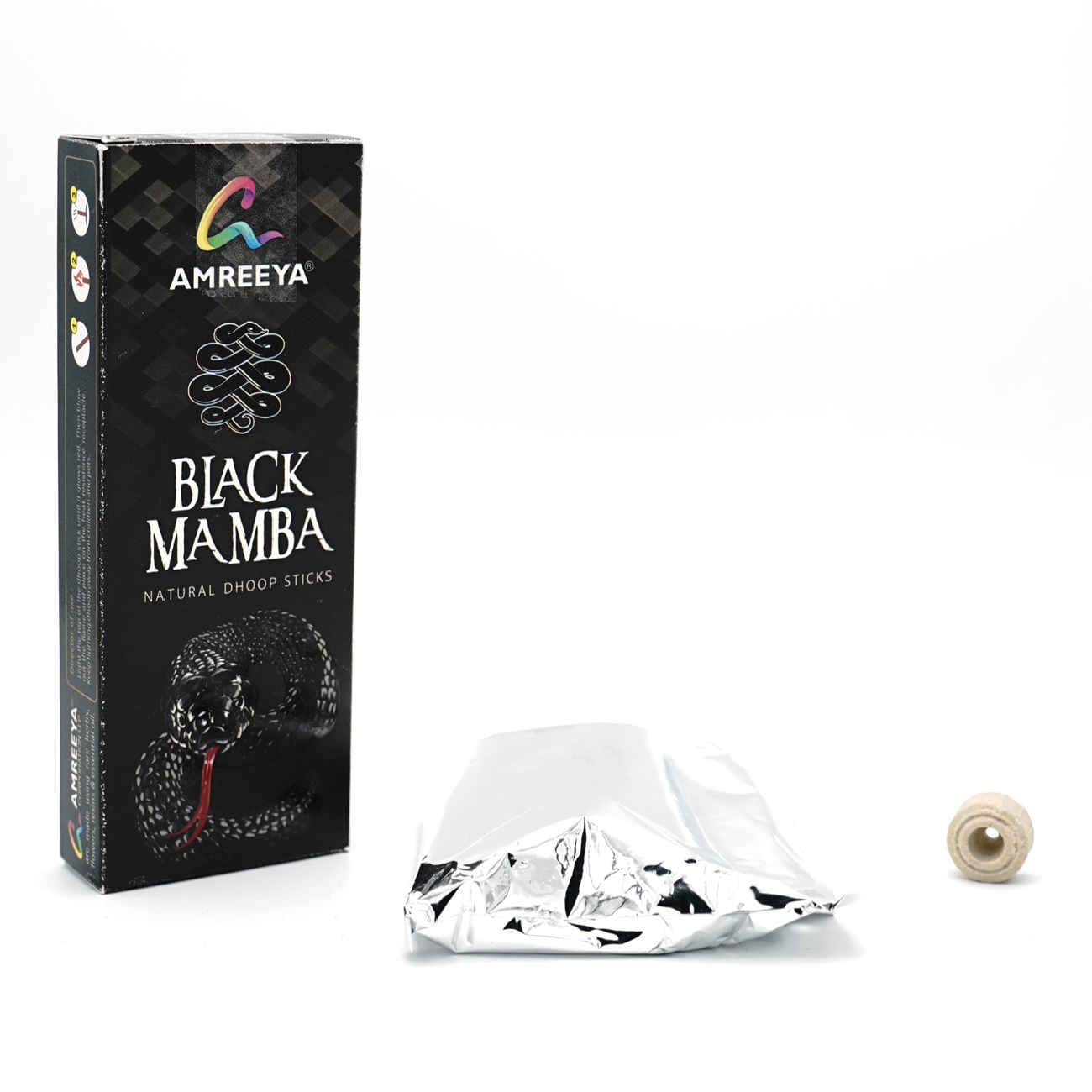 Amreeya Black Mamba Dhoop Sticks – Natürlich, 100 Stück (4x25) – Für Meditation