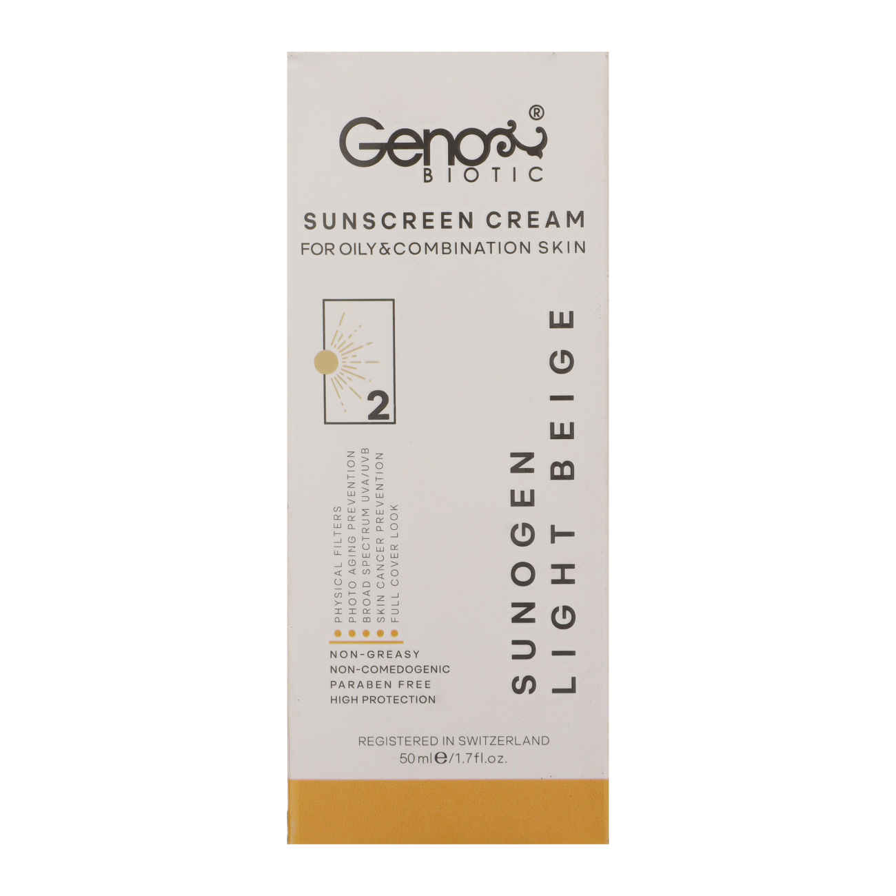 Geno Biotic Getönte Sonnencreme SPF 50 – Light Beige, für fettige & Mischhaut (2er-Pack)