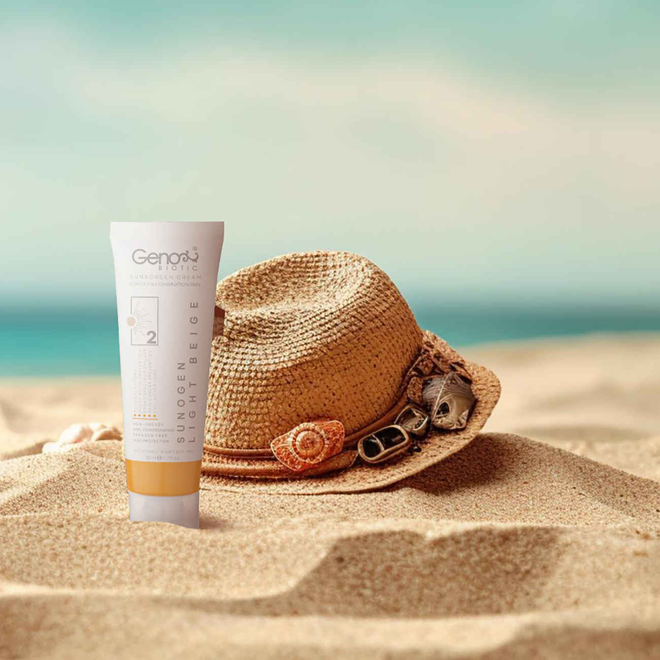 Geno Biotic Getönte Sonnencreme SPF 50 – Light Beige, für fettige & Mischhaut (2er-Pack)