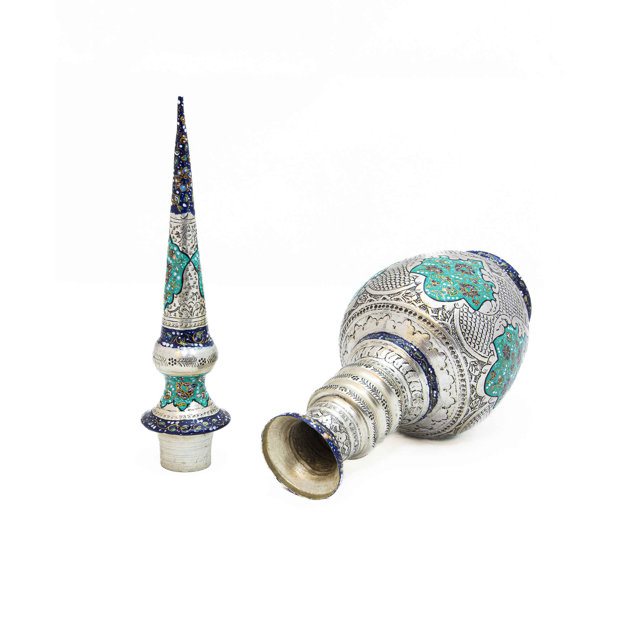 Persische dekorative Kupferflasche – Mit Silberauflage und beleuchtetem Design, 2er-Pack