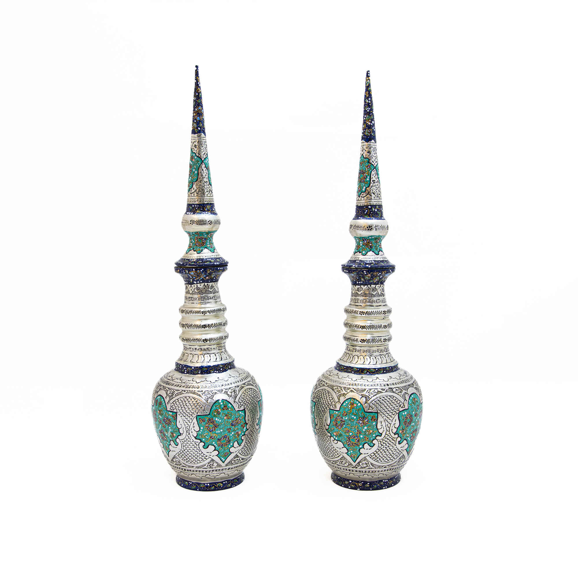 Persische dekorative Kupferflasche – Mit Silberauflage und beleuchtetem Design, 2er-Pack