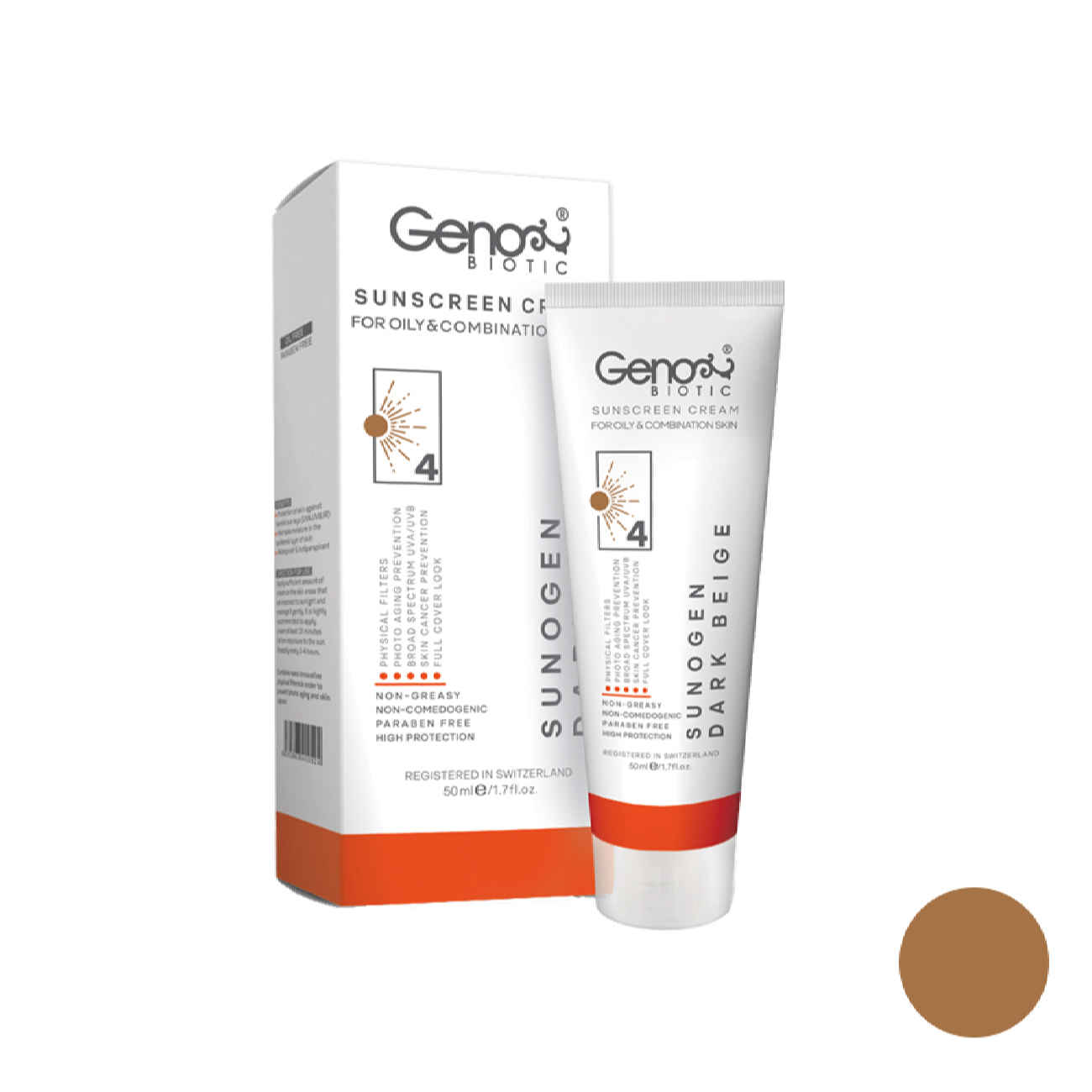 Geno Biotic Sonnencreme SPF 50 – Getönt, Dunkelbeige (2er-Pack) für fettige & Mischhaut