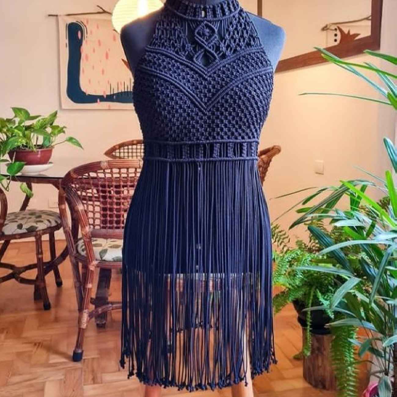 Boho-Makramee-Kleid – Perfekt für den Strand in Blau