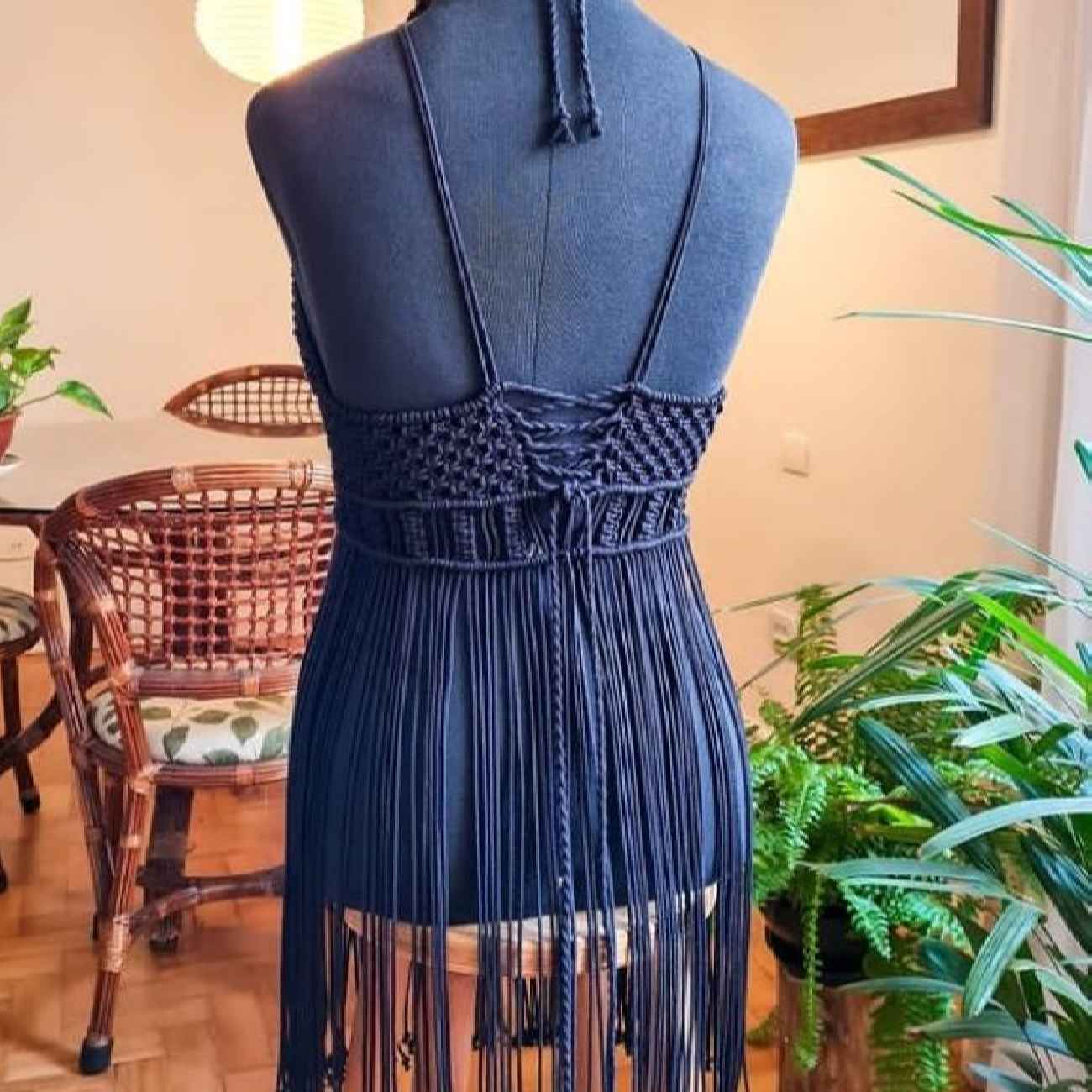 Boho-Makramee-Kleid – Perfekt für den Strand in Blau