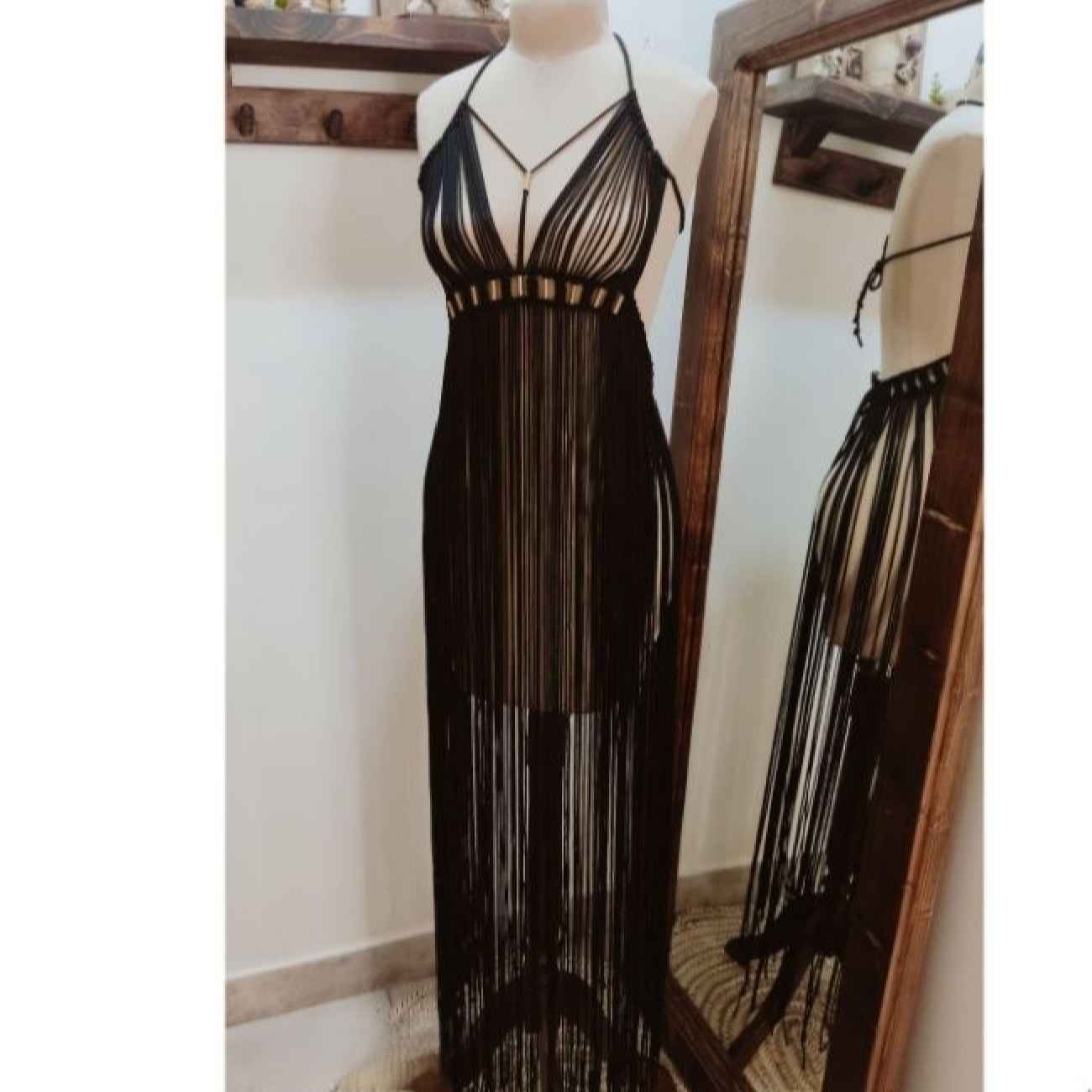 Handgefertigtes Makramee-Kleid – Perfekt für den Strand in Schwarz