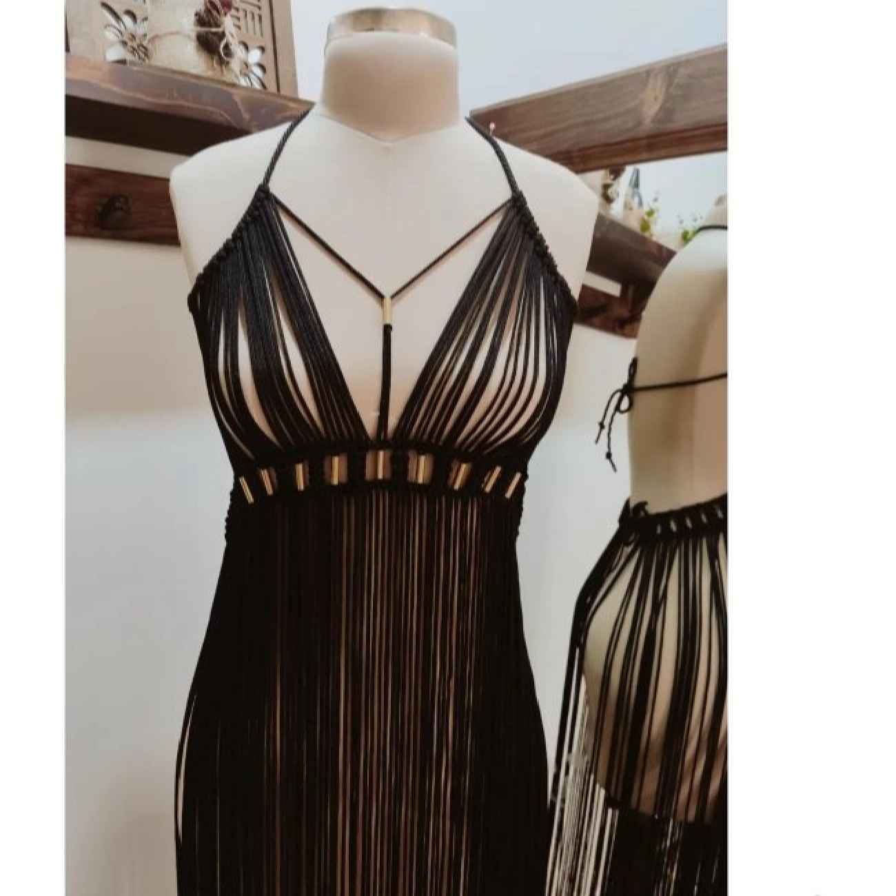 Handgefertigtes Makramee-Kleid – Perfekt für den Strand in Schwarz