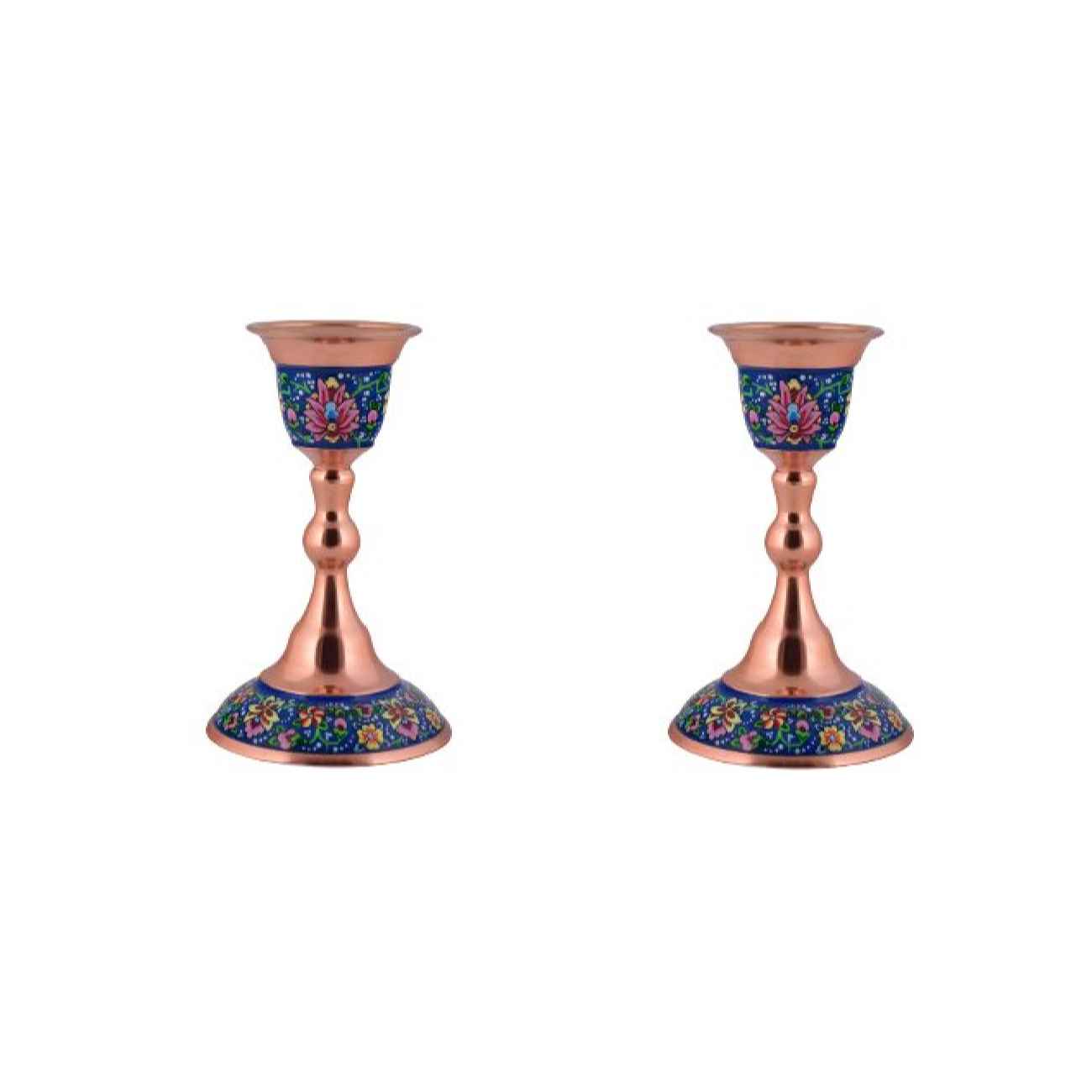 Handgefertigter persischer Kupfer-Kerzenhalter – Dekorativ mit Blumenmuster (2er-Set)