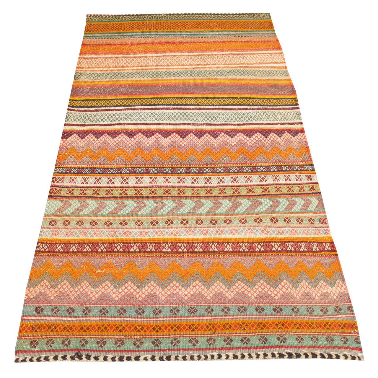 Persischer Jajim-Teppich – Flachgewebt aus Fars, traditionell gestreift in Orange