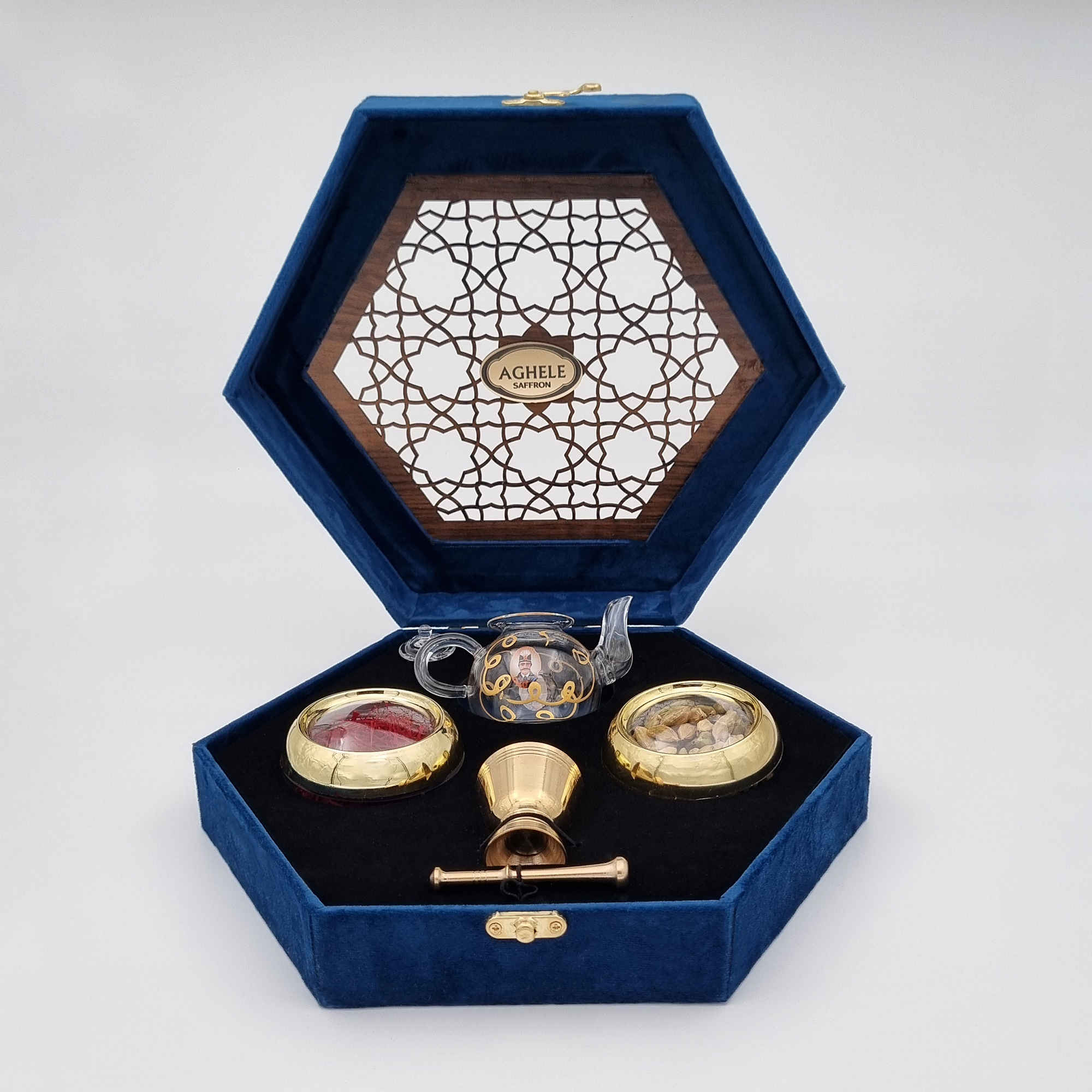 Persische Safran-Geschenkbox (3g) – Mit Kardamom, Teekanne & Mörser