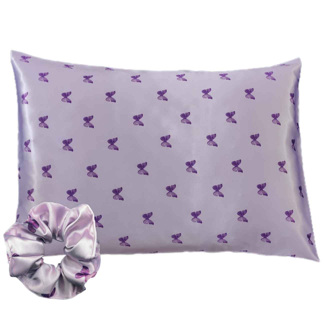 Seiden-Satin-Kissenbezug mit Schmetterlingsdesign und Haargummi (2er-Pack)