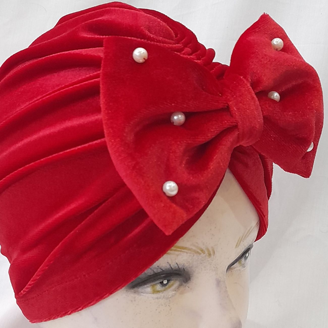 Baby-Turban – Niedliche und stylische rote Schleife mit Perlen, warm und bequem