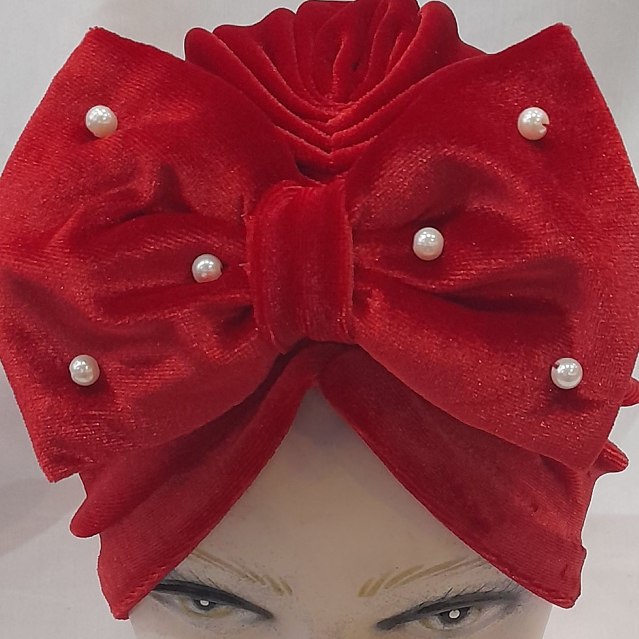 Baby-Turban – Niedliche und stylische rote Schleife mit Perlen, warm und bequem