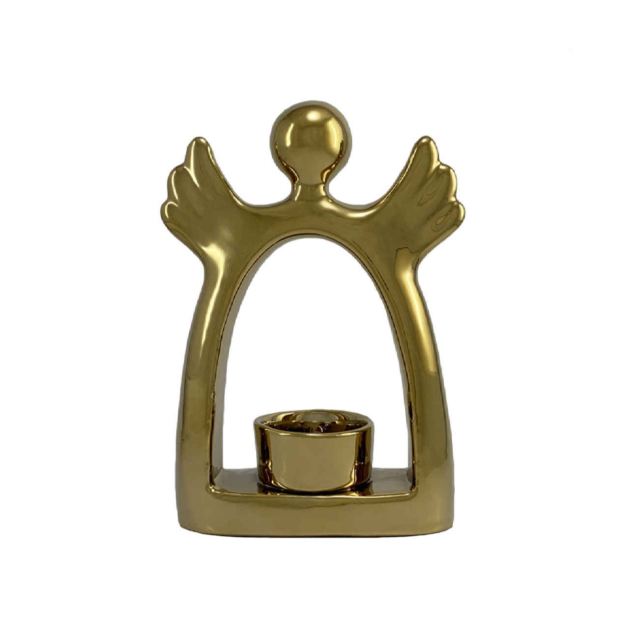 Dekorativer Kerzenhalter aus Keramik mit Engel-Design in Gold