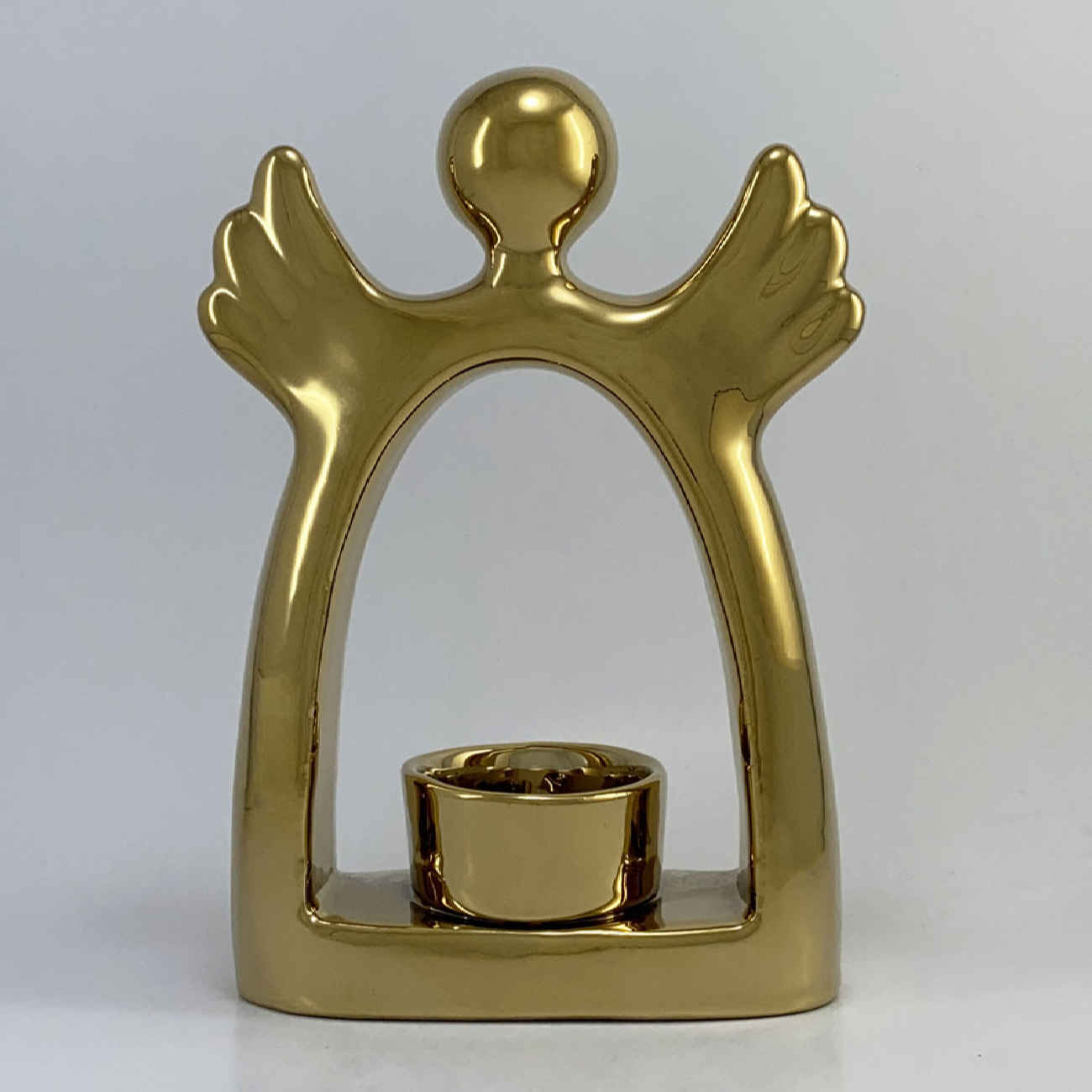 Dekorativer Kerzenhalter aus Keramik mit Engel-Design in Gold
