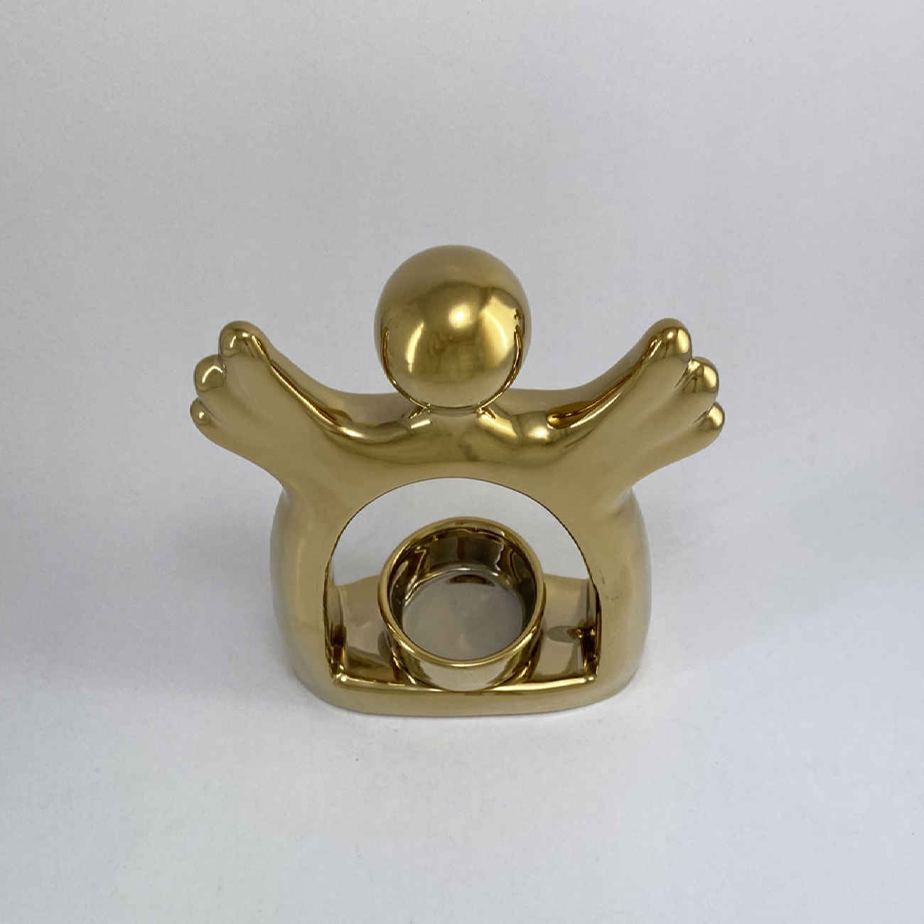 Dekorativer Kerzenhalter aus Keramik mit Engel-Design in Gold