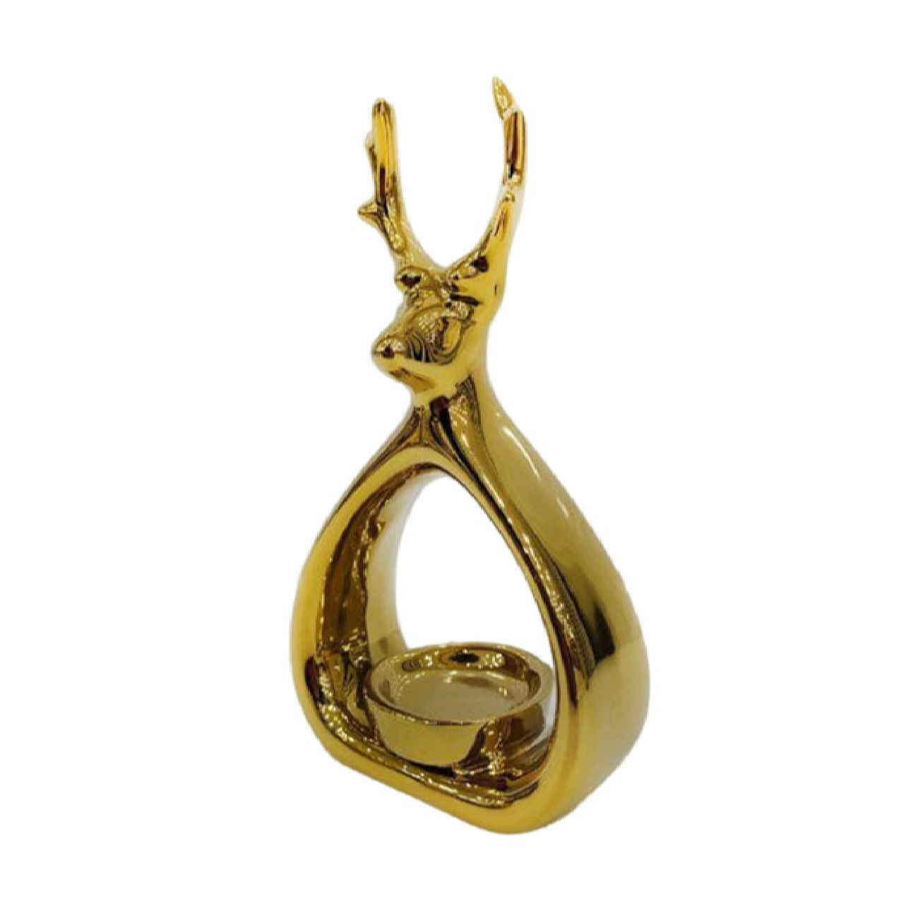 Dekorativer Kerzenhalter aus Keramik mit Hirschdesign in Gold