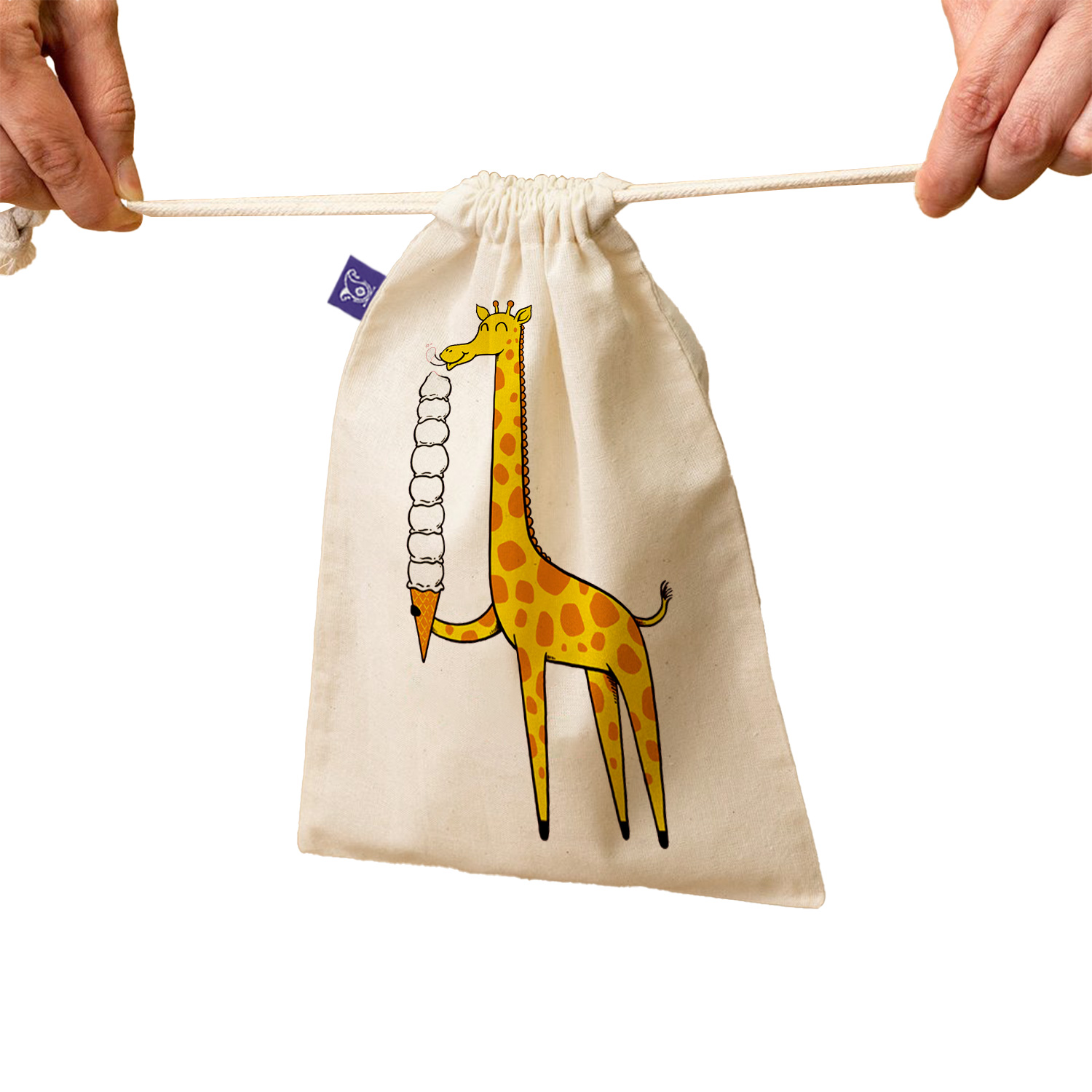 Kordelzug-Aufbewahrungstasche aus Baumwolle, umweltfreundlich und wiederverwendbar mit Giraffen-Design