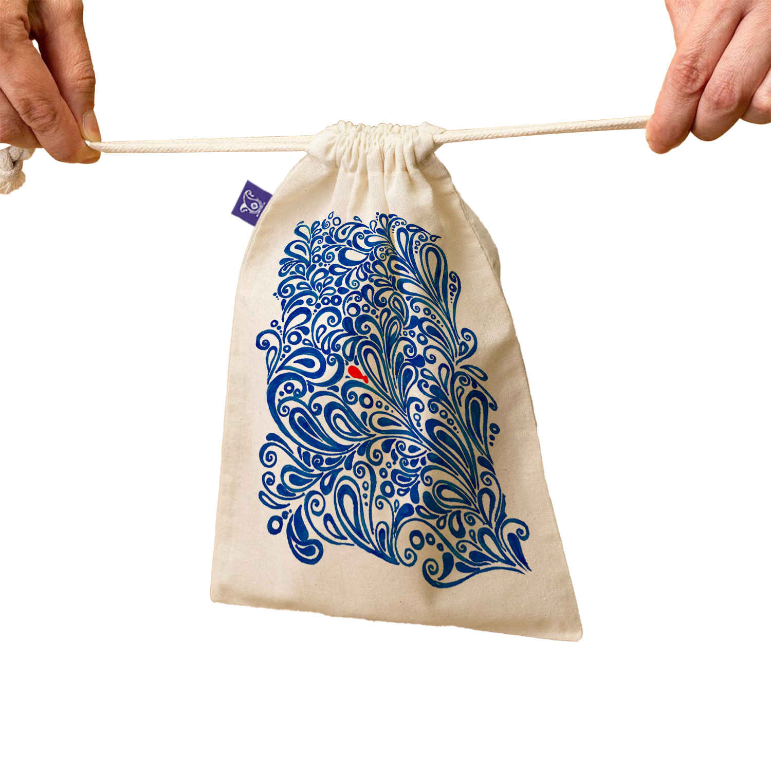 Kordelzug-Aufbewahrungstasche aus Baumwolle, umweltfreundlich und wiederverwendbar mit See- und Fischdesign
