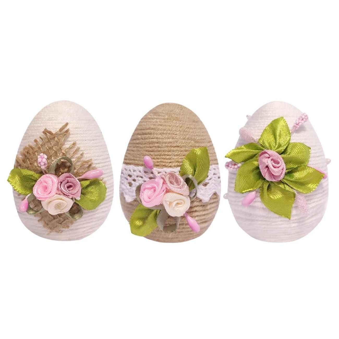 Haftseen-Eier für Nowruz – Töpferware mit floralem Design (3er-Set)