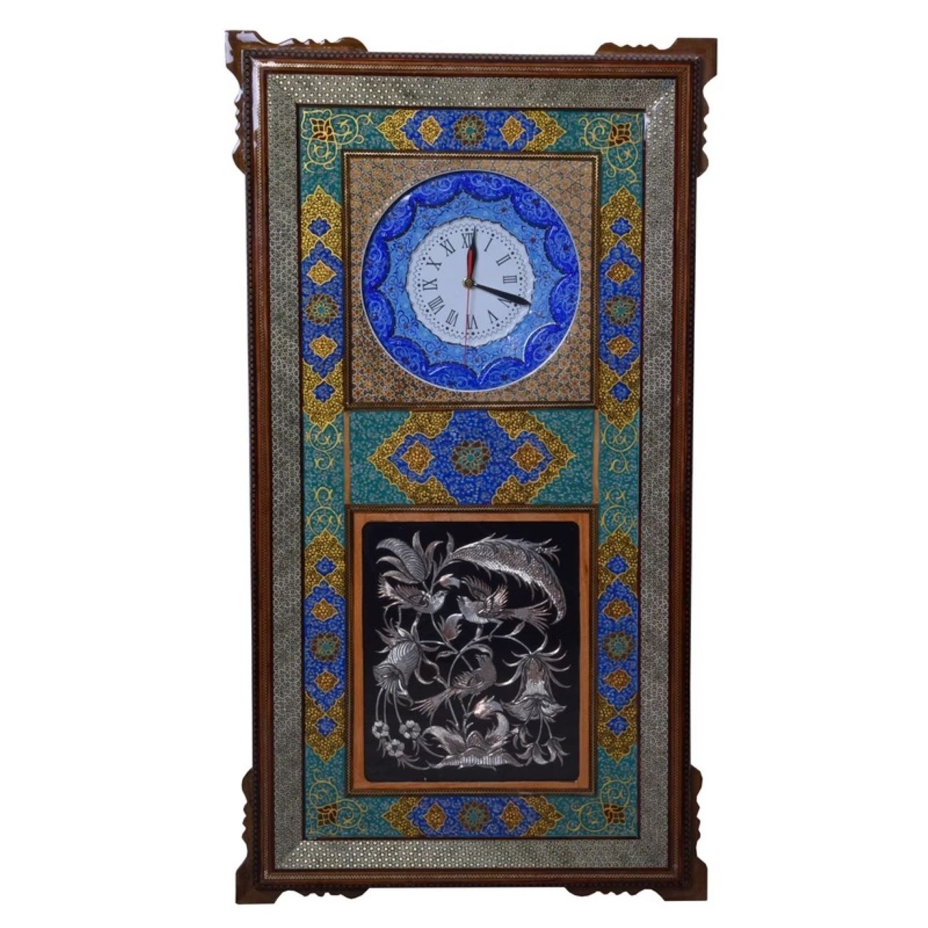 Handgefertigte persische Holzwanduhr – Khatam-Marquetterie-Kunst, Modell Yashm