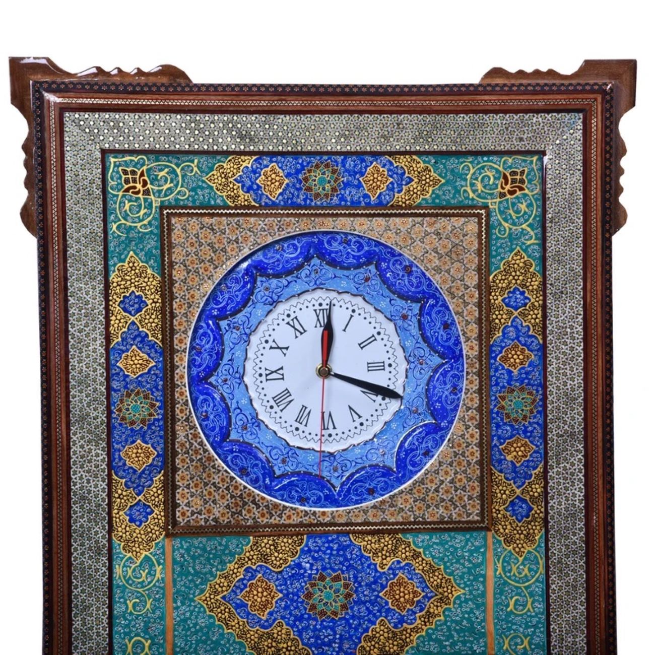 Handgefertigte persische Holzwanduhr – Khatam-Marquetterie-Kunst, Modell Yashm
