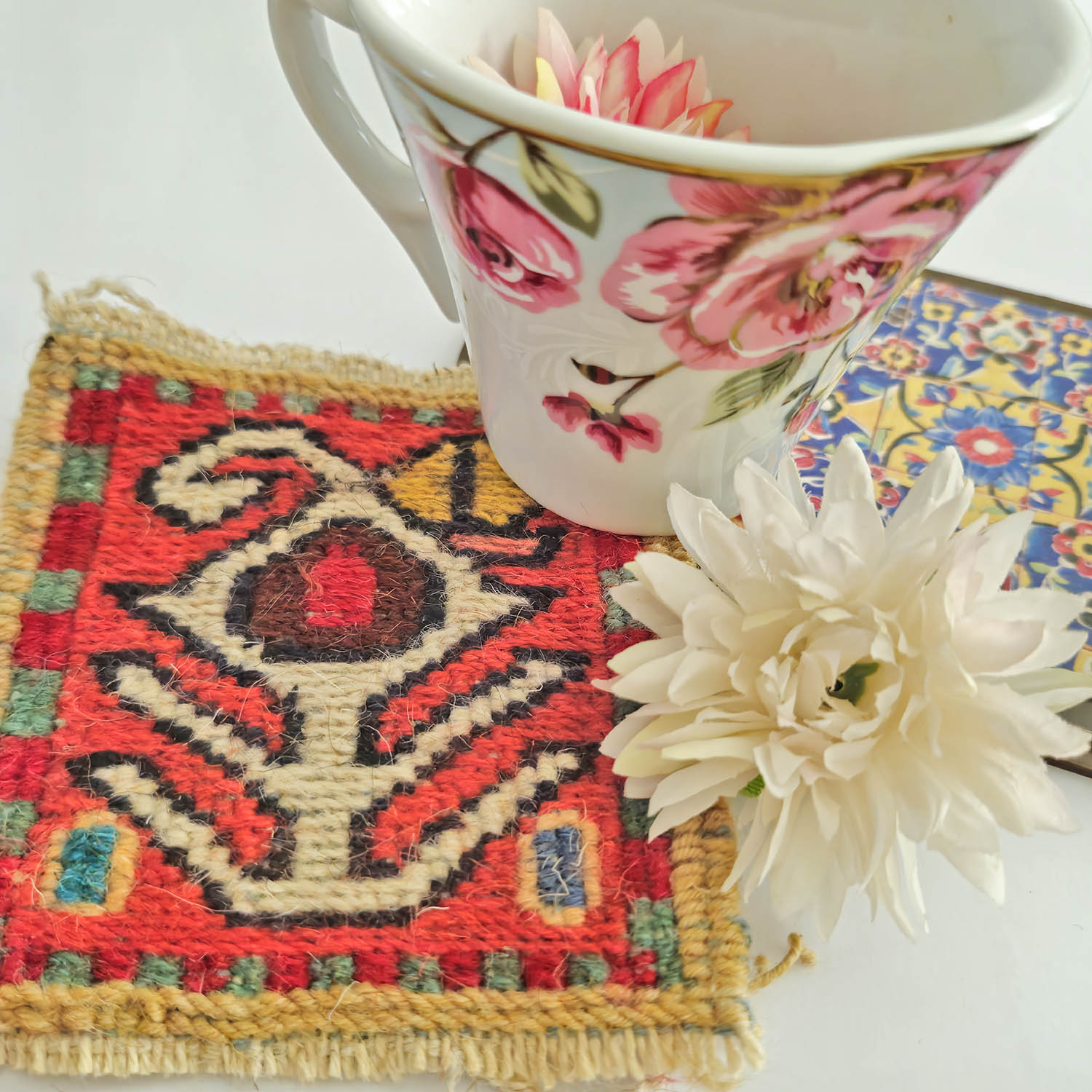Persischer Kilim-Untersetzer – Geometrisches Design