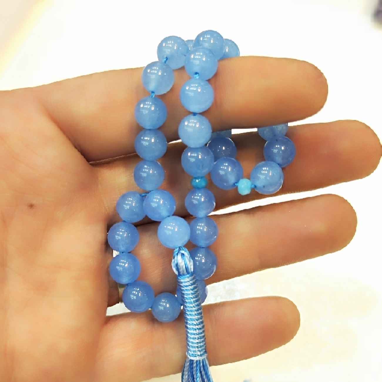 Islamische Blaue Achat-Rosenkranz, gefertigt mit 33 Gebetsperlen Tasbih