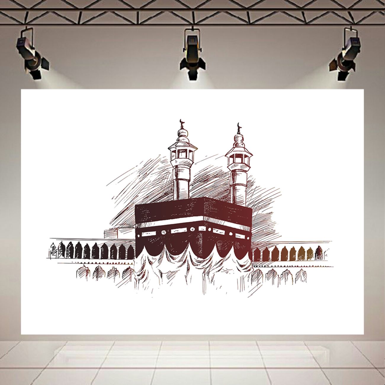Islamische Leinwandkunst – Skizzenstil der Kaaba, Symbol der Einheit