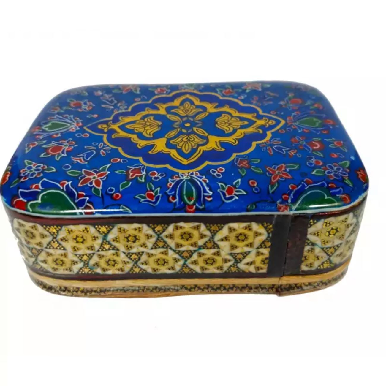 Runder Samt-Hocker mit Holzbeinen, inspiriert von persischer Kunst, Modell Zigzag