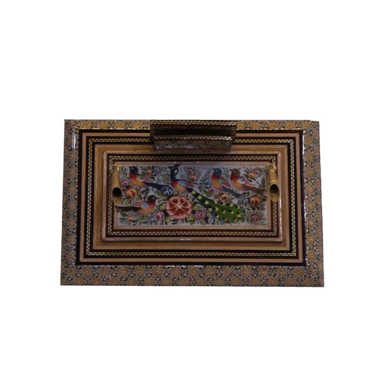 Holz-Visitenkartenbox inspiriert von persischer Khatamkari-Kunst Blumen