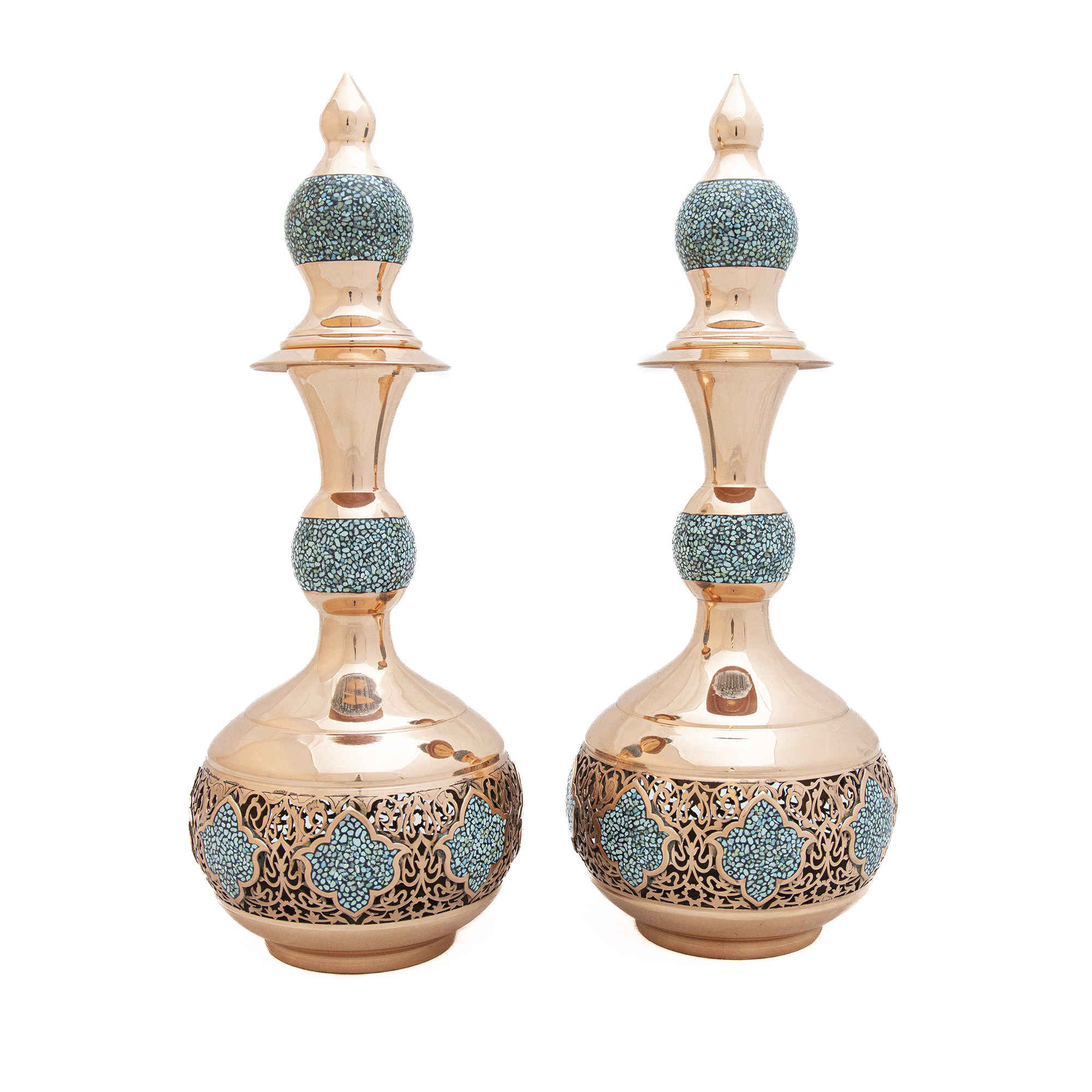 Persisches Dekoratives Kupferflaschen- und Schokoladenschalenset mit Türkiseinlage-Design