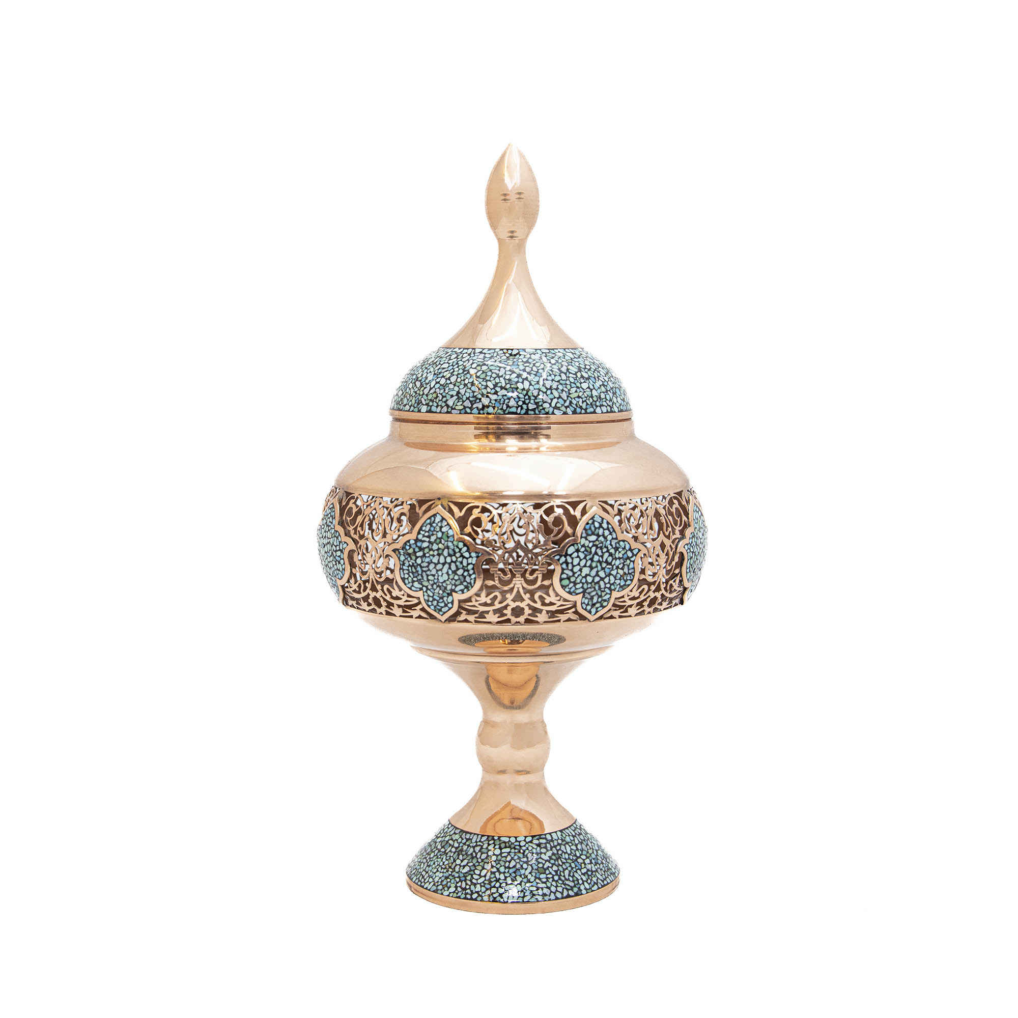 Persisches Dekoratives Kupferflaschen- und Schokoladenschalenset mit Türkiseinlage-Design