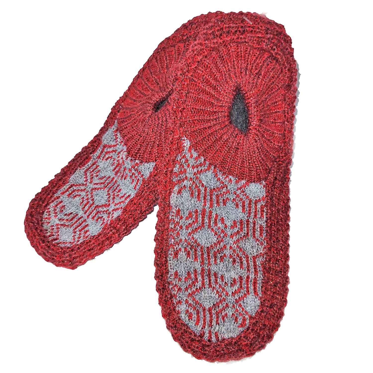 Damen-Häkelhausschuhe – Wintergeeignet mit geometrischem Design in Rot