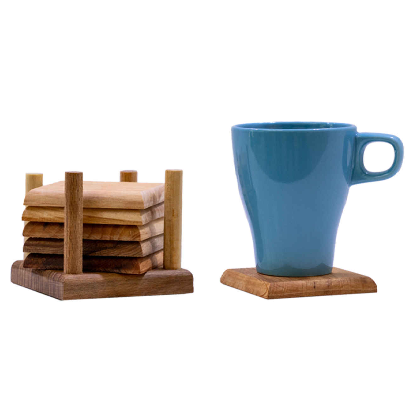 Holzuntersetzer-Set mit Halter – Schön für Zuhause und Büro (6er-Pack)