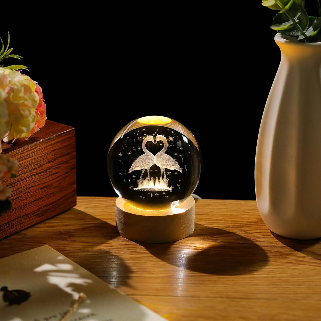 3D-Kristallkugel-Nachtlicht – Flamingo-Design mit leuchtender LED-Fantasie