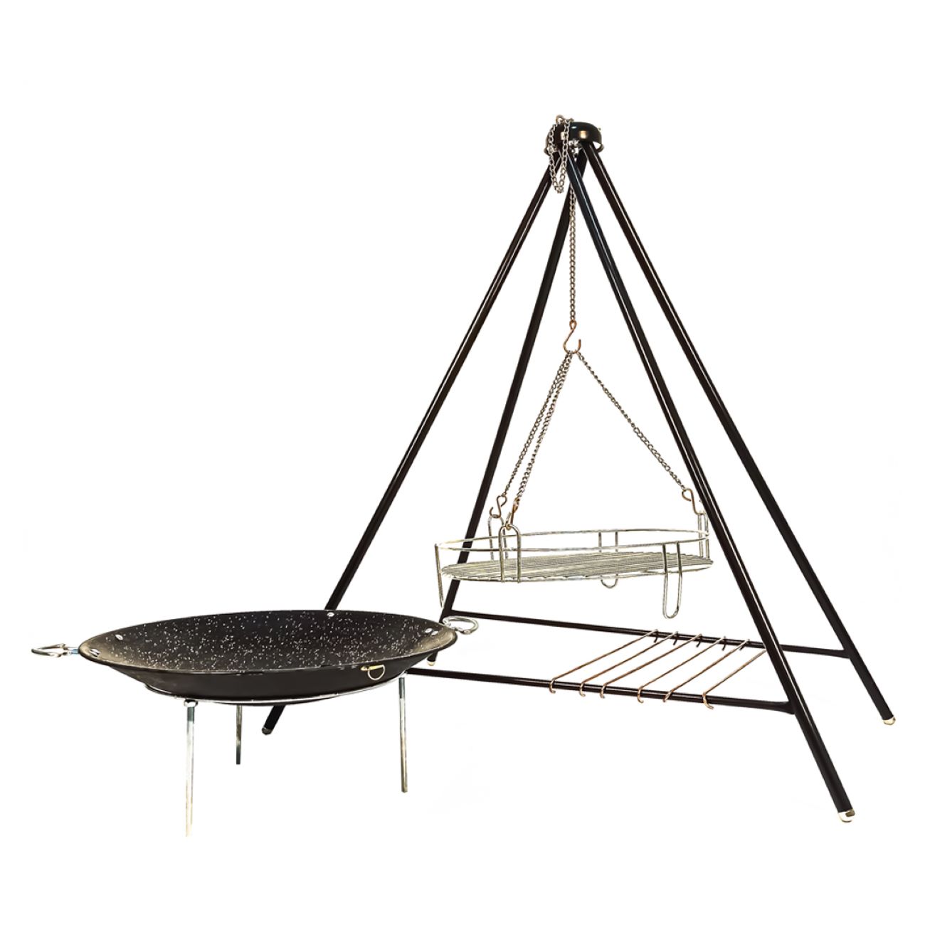 Kessel-Campingkochset, 3-teilig – Stativ, Grillplatz & Pfanne