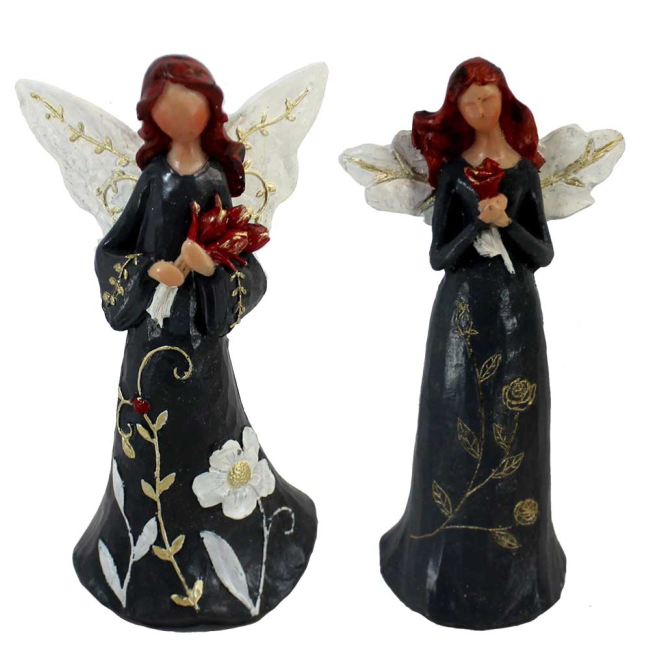Anmutige Engel-Statue mit Strauß – Symbol für Gelassenheit und Eleganz, 2er-Set