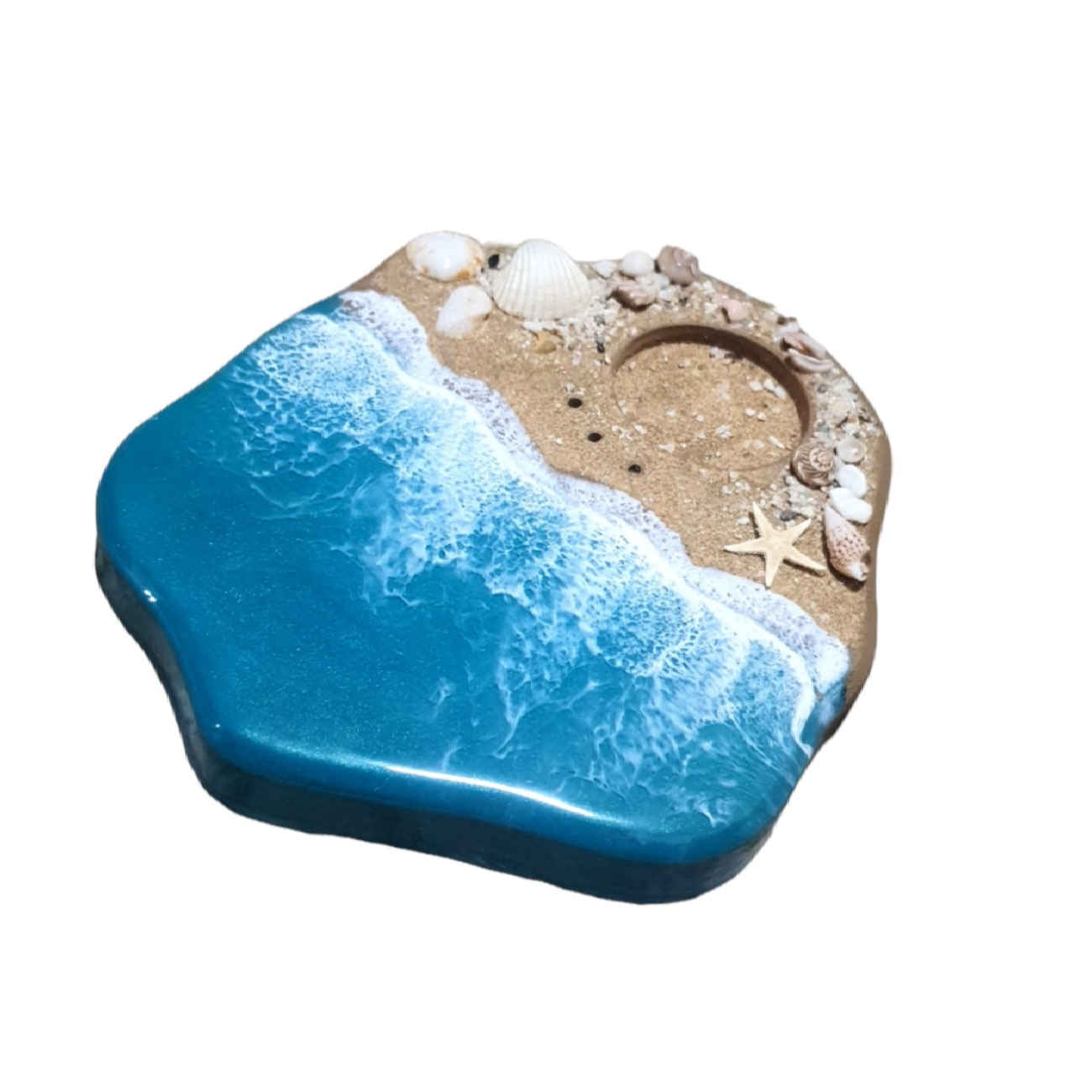 Handgefertigter Räucherstäbchenhalter aus Harz – Meer- und Stranddesign
