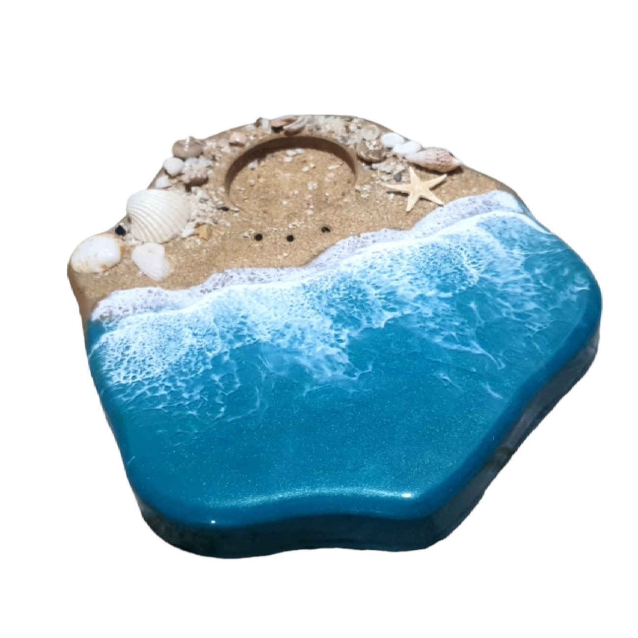 Handgefertigter Räucherstäbchenhalter aus Harz – Meer- und Stranddesign