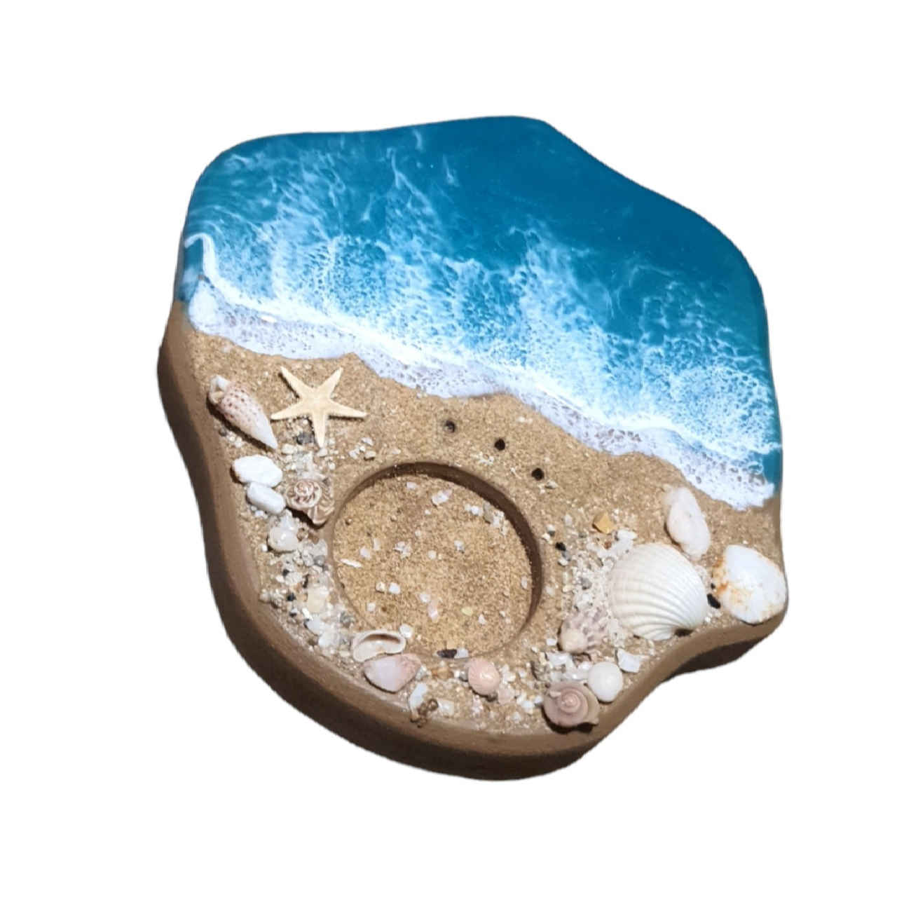 Handgefertigter Räucherstäbchenhalter aus Harz – Meer- und Stranddesign