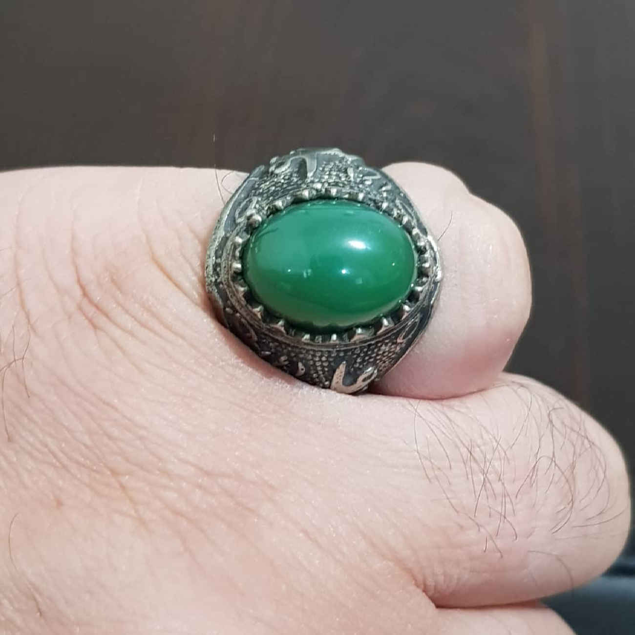 Islamischer Yemeni Achat-Silberring für Herren mit Ya Ali Design