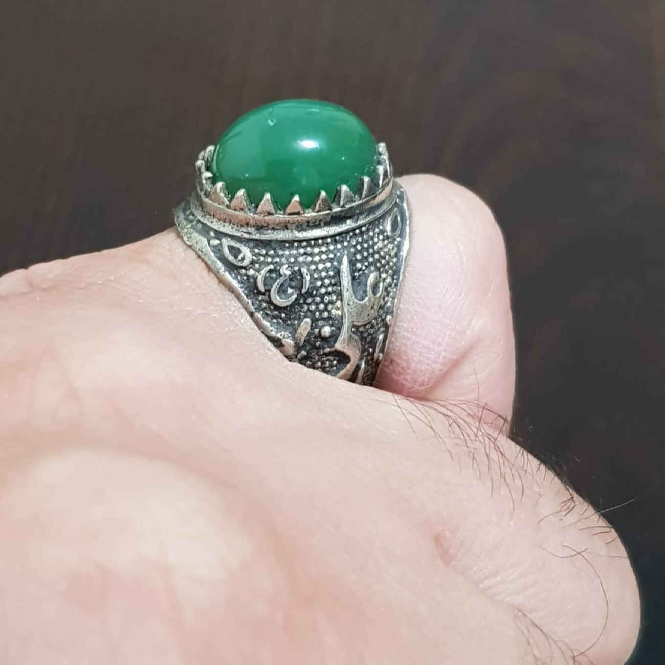 Islamischer Yemeni Achat-Silberring für Herren mit Ya Ali Design