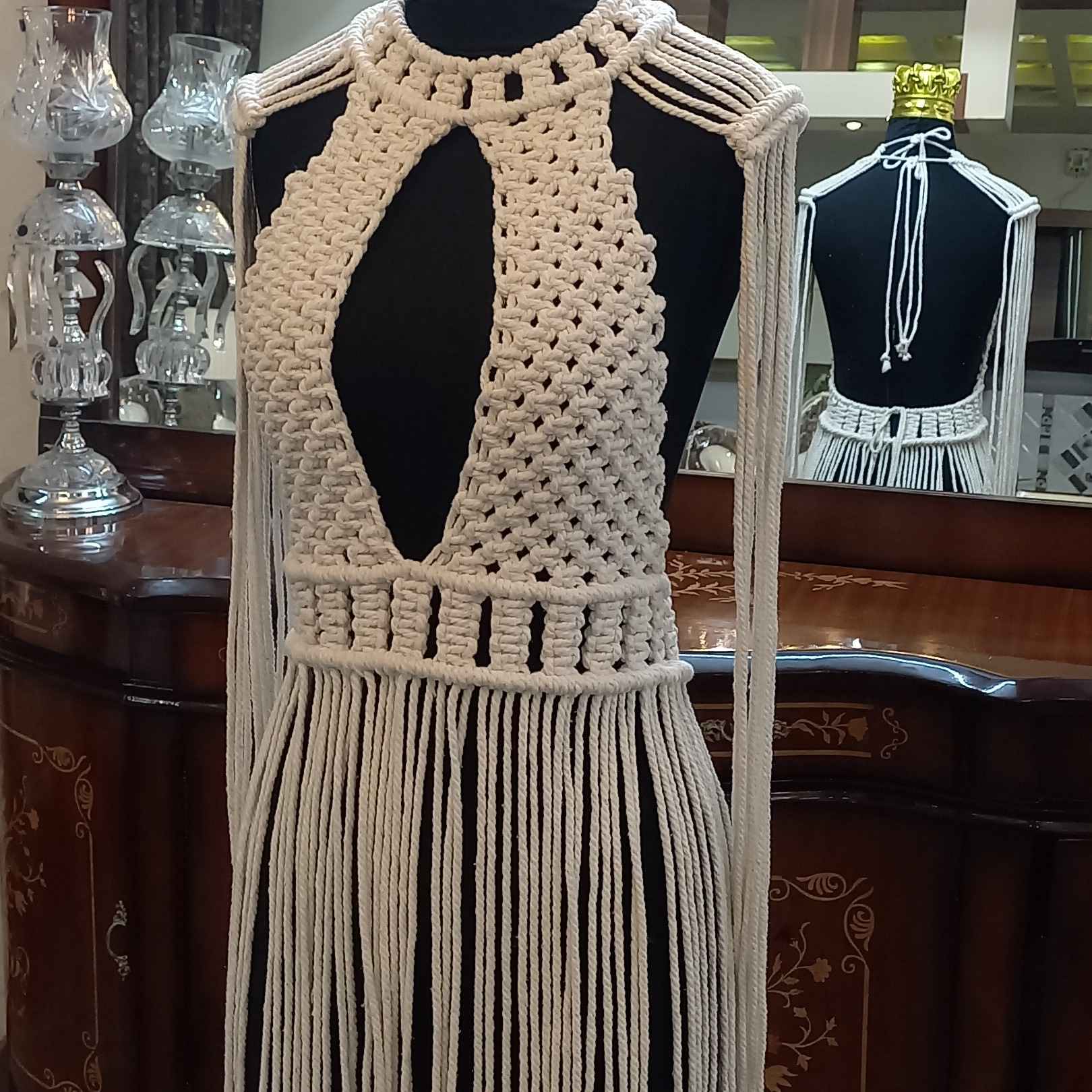 Makramee-Formalkleid – Boho-Stil, Handgewebt mit 3mm Makramee-Schnur