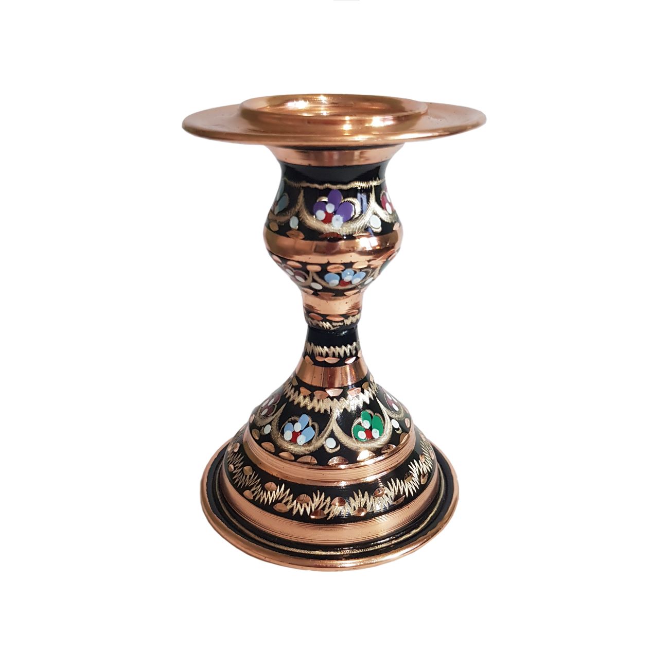 Minakari Kupfer-Kerzenhalter mit kurzem Sockel – Elegant & einzigartig