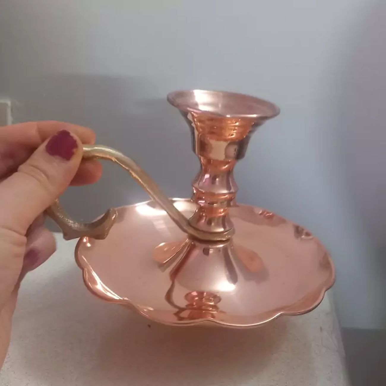 Paar handgefertigte Kupfer-Kerzenhalter im eleganten Vintage-Stil, nanobeschichtet