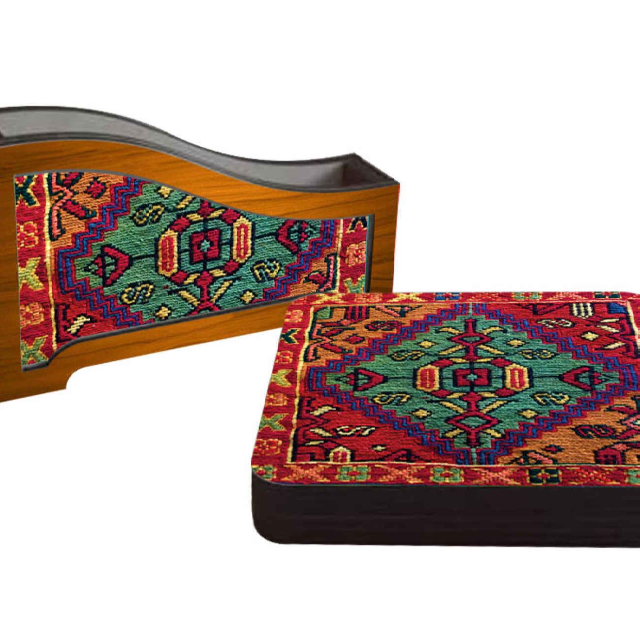 Holzuntersetzer mit authentischem iranischem Design – Teppichinspiriert (6 Stück)