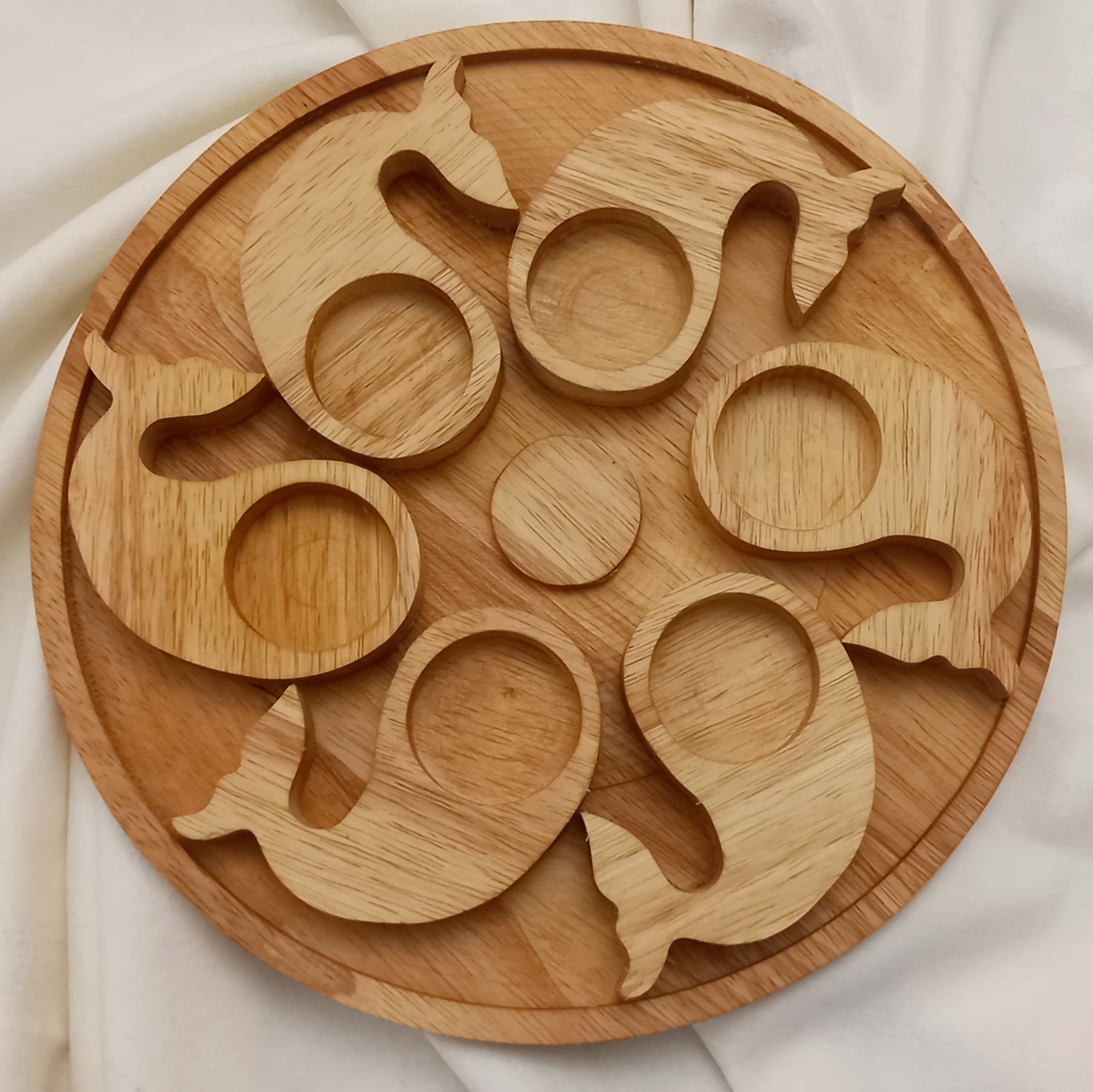 Persisches Holz-Haft-Seen-Set mit filigranen Wal-Gravuren (7-teilig)