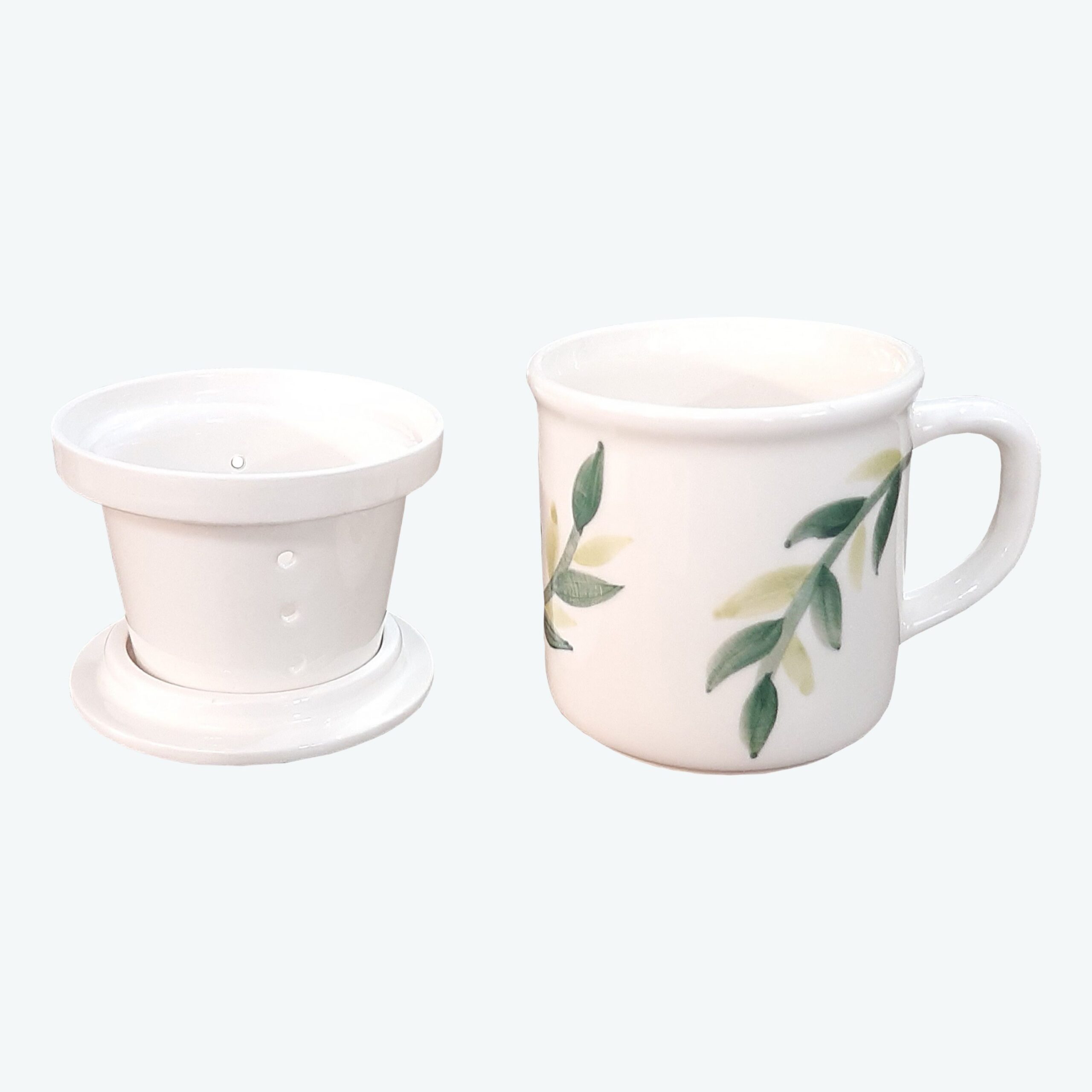 Keramik-Kräutertee-Infuser-Tasse mit Deckel, weiß